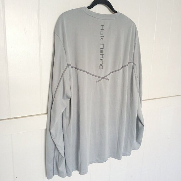 Huk Mens PURSUIT PERFORMANCE Crew Long Sleeve Fishing Logo Shirt XL Gray - Picture 7 of 10
